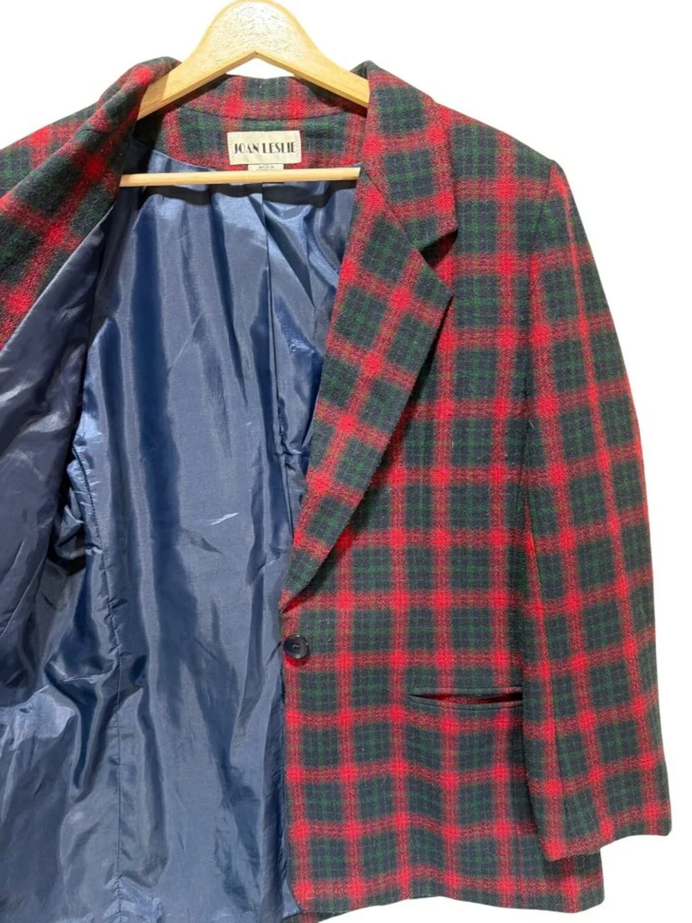 Joan Leslie Vintage 90s Single Breasted Holiday Tartan Plaid Blazer Wool Blend R